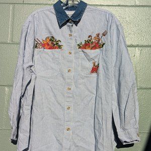 Vintage pinstripe scarecrow harvest button down